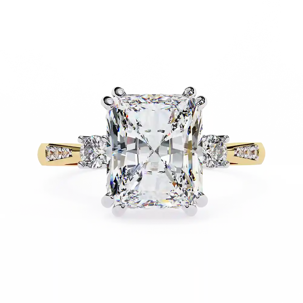 Radiant Three Stone 0.288 Carat Diamond Solid Gold Engagement Ring - Image 3
