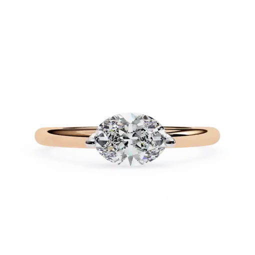 Oval Bezel Diamond Solid Gold Engagement Ring - Image 6