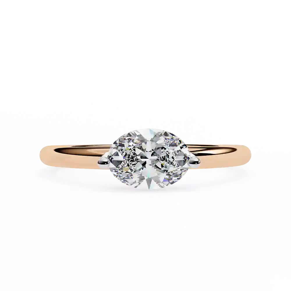 Oval Bezel Diamond Solid Gold Engagement Ring - Image 6