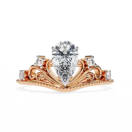 Pear Unique 0.1 Carat Diamond Solid Gold Engagement Ring - Image 2