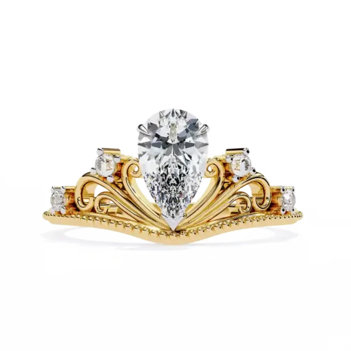 Pear Unique 0.1 Carat Diamond Solid Gold Engagement Ring - Image 3