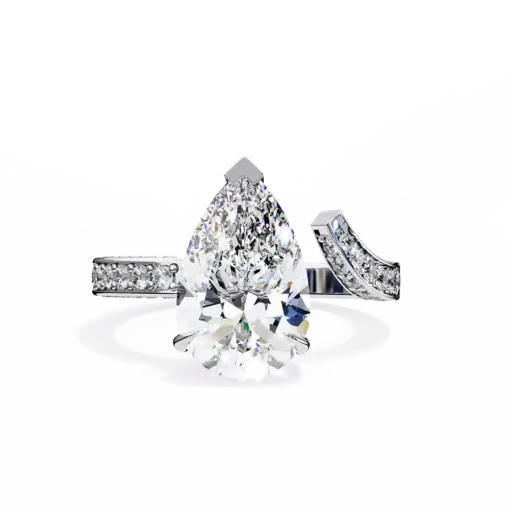 Pear Unique 0.415 Carat Diamond Solid Gold Engagement Ring - Image 4
