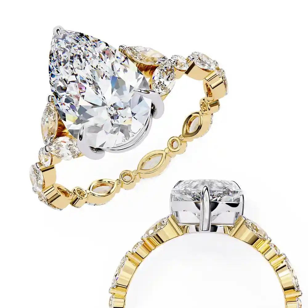 Pear Unique 0.95 Carat Diamond Solid Gold Engagement Ring - Image 2