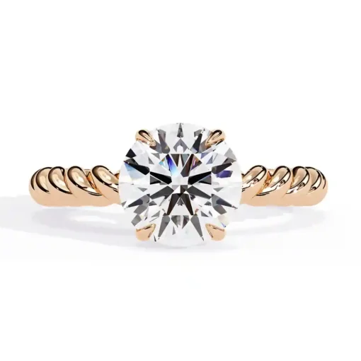 Round Unique Diamond Solid Gold Engagement Ring