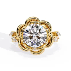 Round Unique 0.14 Carat Diamond Solid Gold Engagement Ring