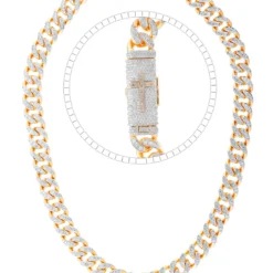 15 Carat Lab Grown Diamond Mens Cuban Link Chain Necklace Solid Gold  MM