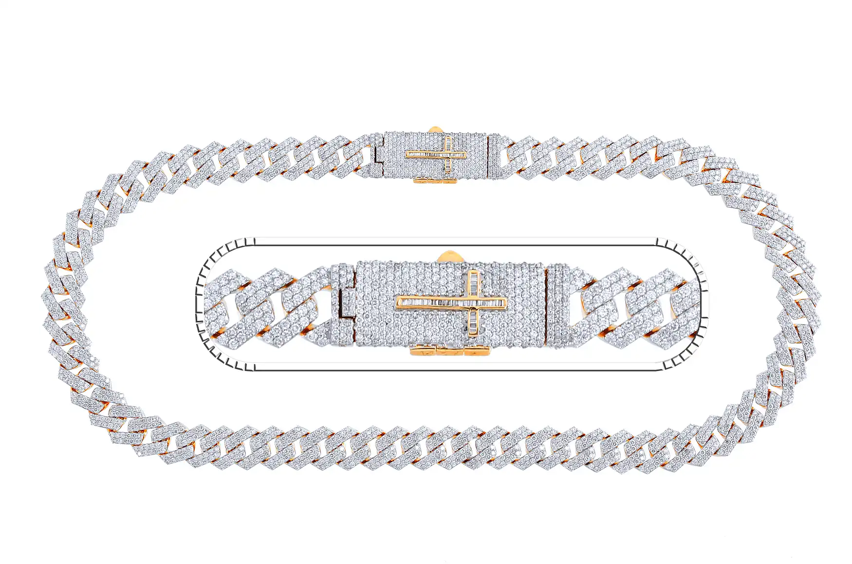 38 Carat Lab Grown Diamond Mens Cuban Link Chain Necklace Solid Gold 14 MM
