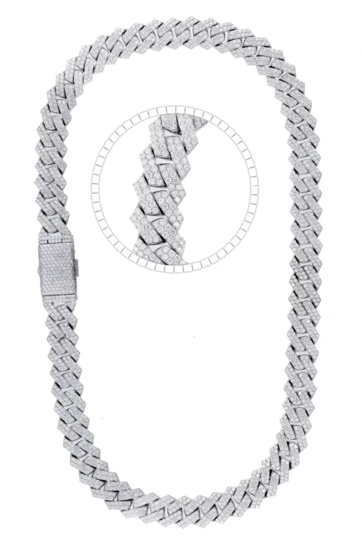 28 Carat Lab Grown Diamond Mens Cuban Link Chain Necklace Solid Gold 14 MM