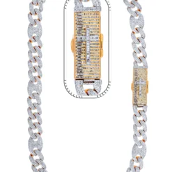 30 Carat Lab Grown Diamond Mens Cuban Link Chain Necklace Solid Gold 14 MM
