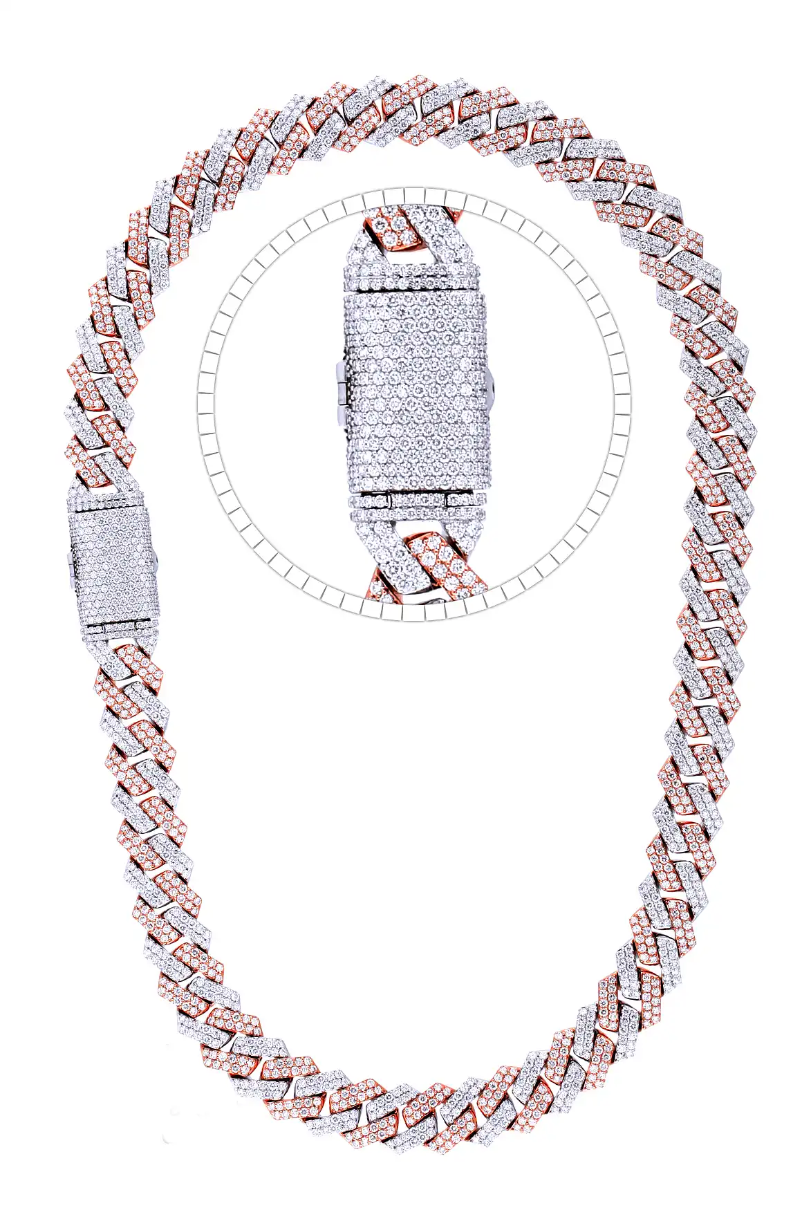 28 Carat Lab Grown Diamond Mens Cuban Link Chain Necklace Solid Gold 13.6 MM