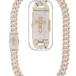 42 Carat Lab Grown Diamond Mens Cuban Link Chain Necklace Solid Gold 18 MM