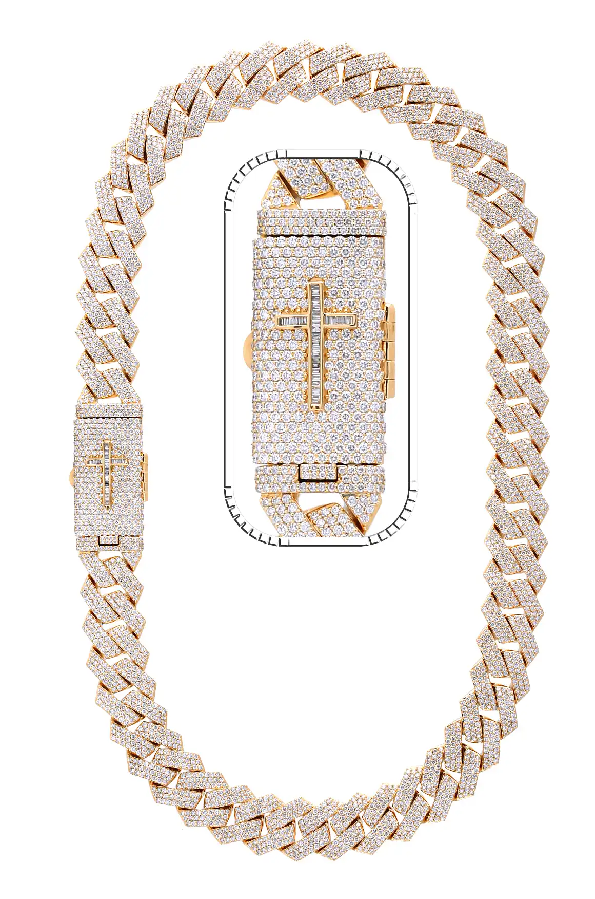 42 Carat Lab Grown Diamond Mens Cuban Link Chain Necklace Solid Gold 18 MM