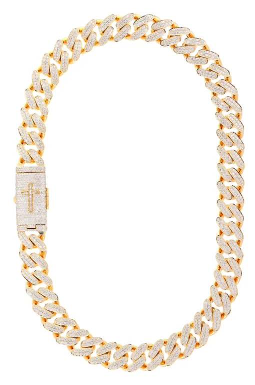 30 Carat Lab Grown Diamond Mens Cuban Link Chain Necklace Solid Gold 17 MM