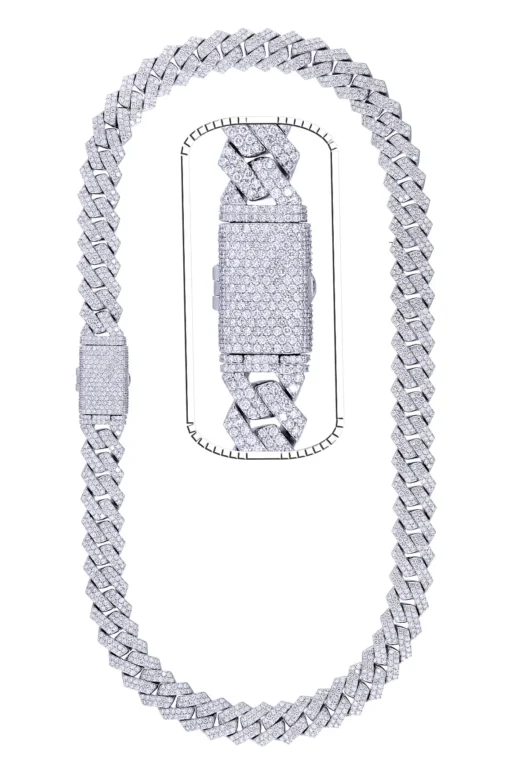 31 Carat Lab Grown Diamond Mens Cuban Link Chain Necklace Solid Gold 14 MM