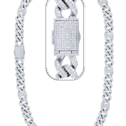30 Carat Lab Grown Diamond Mens Cuban Link Chain Necklace Solid Gold 12 MM