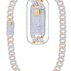 32 Carat Lab Grown Diamond Mens Cuban Link Chain Necklace Solid Gold 16 MM