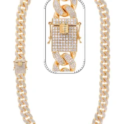 18 Carat Lab Grown Diamond Mens Cuban Link Chain Necklace Solid Gold 15 MM