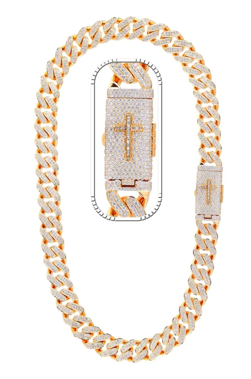 32 Carat Lab Grown Diamond Mens Cuban Link Chain Necklace Solid Gold 18 MM