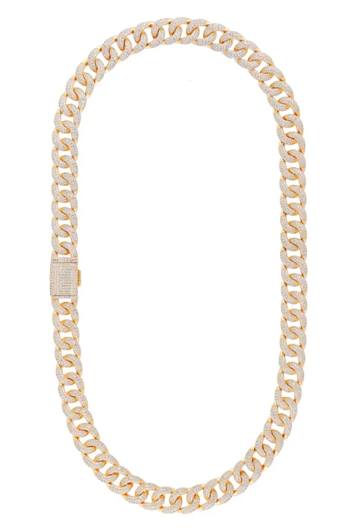 32 Carat Lab Grown Diamond Mens Cuban Link Chain Necklace Solid Gold 14 MM - Image 2