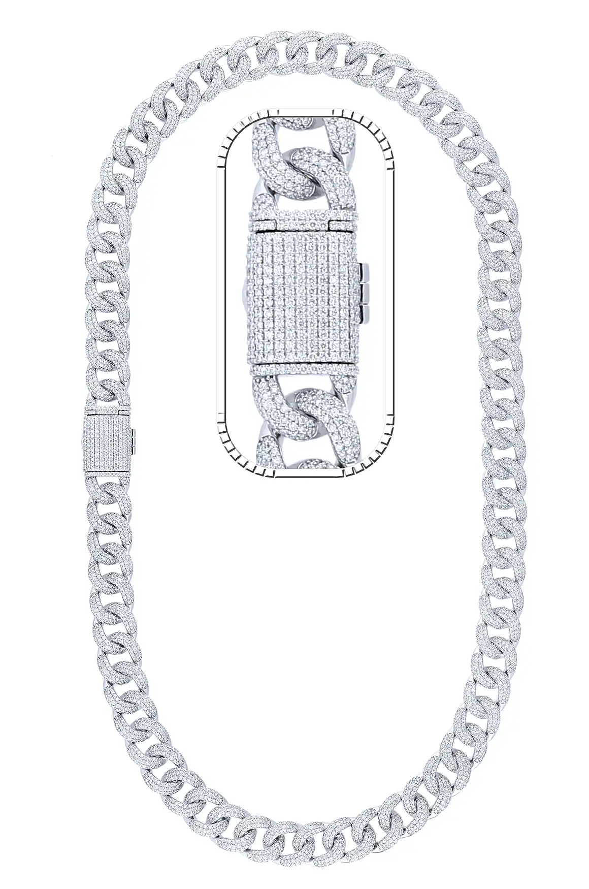 28 Carat Lab Grown Diamond Mens Cuban Link Chain Necklace Solid Gold 14 MM