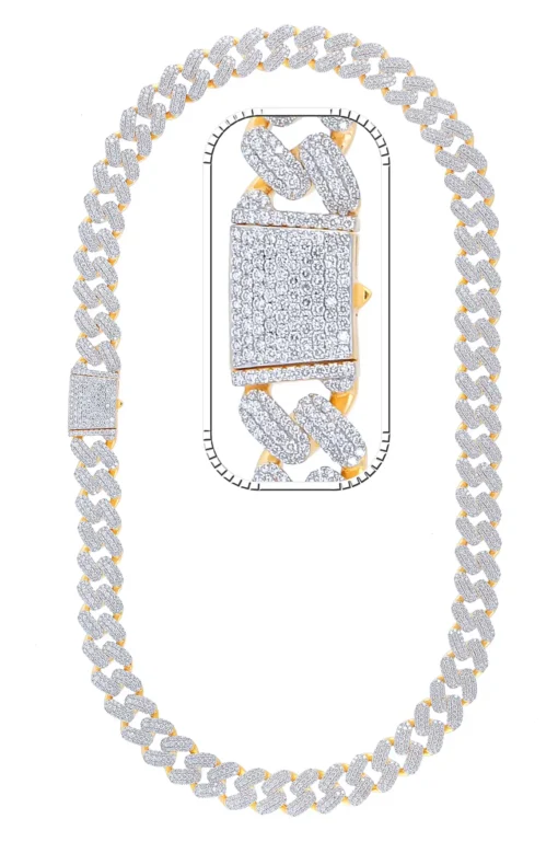 34 Carat Lab Grown Diamond Mens Cuban Link Chain Necklace Solid Gold 15 MM