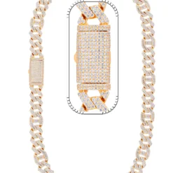 33 Carat Lab Grown Diamond Mens Cuban Link Chain Necklace Solid Gold 15 MM