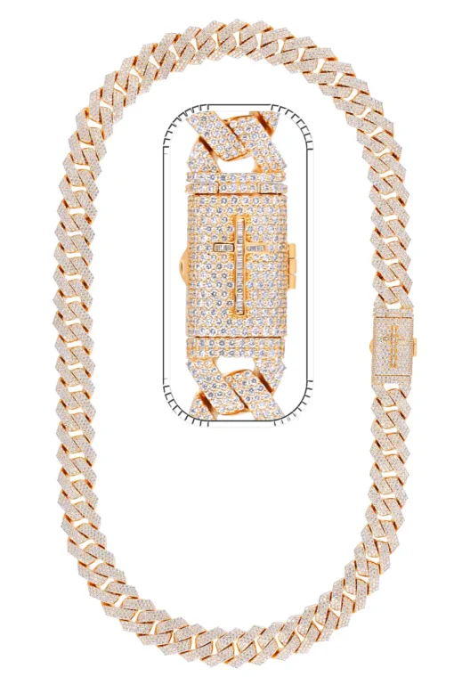 34 Carat Lab Grown Diamond Mens Cuban Link Chain Necklace Solid Gold 16 MM