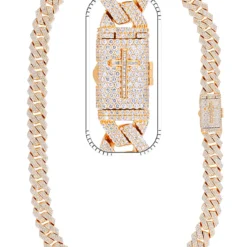 34 Carat Lab Grown Diamond Mens Cuban Link Chain Necklace Solid Gold 15 MM