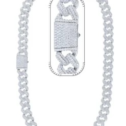 35 Carat Lab Grown Diamond Mens Cuban Link Chain Necklace Solid Gold 15 MM
