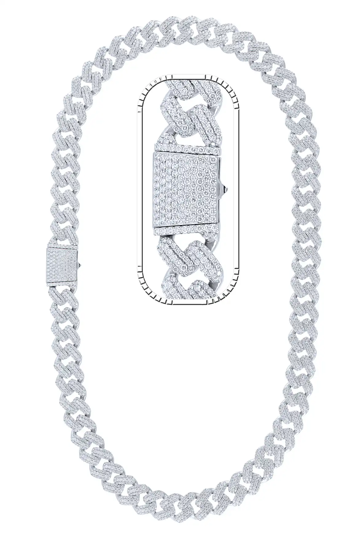 35 Carat Lab Grown Diamond Mens Cuban Link Chain Necklace Solid Gold 15 MM