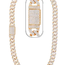 33 Carat Lab Grown Diamond Mens Cuban Link Chain Necklace Solid Gold 16 MM