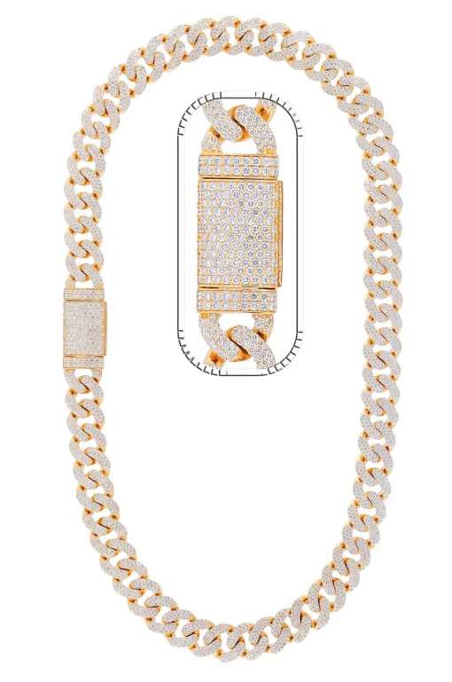33 Carat Lab Grown Diamond Mens Cuban Link Chain Necklace Solid Gold 16 MM