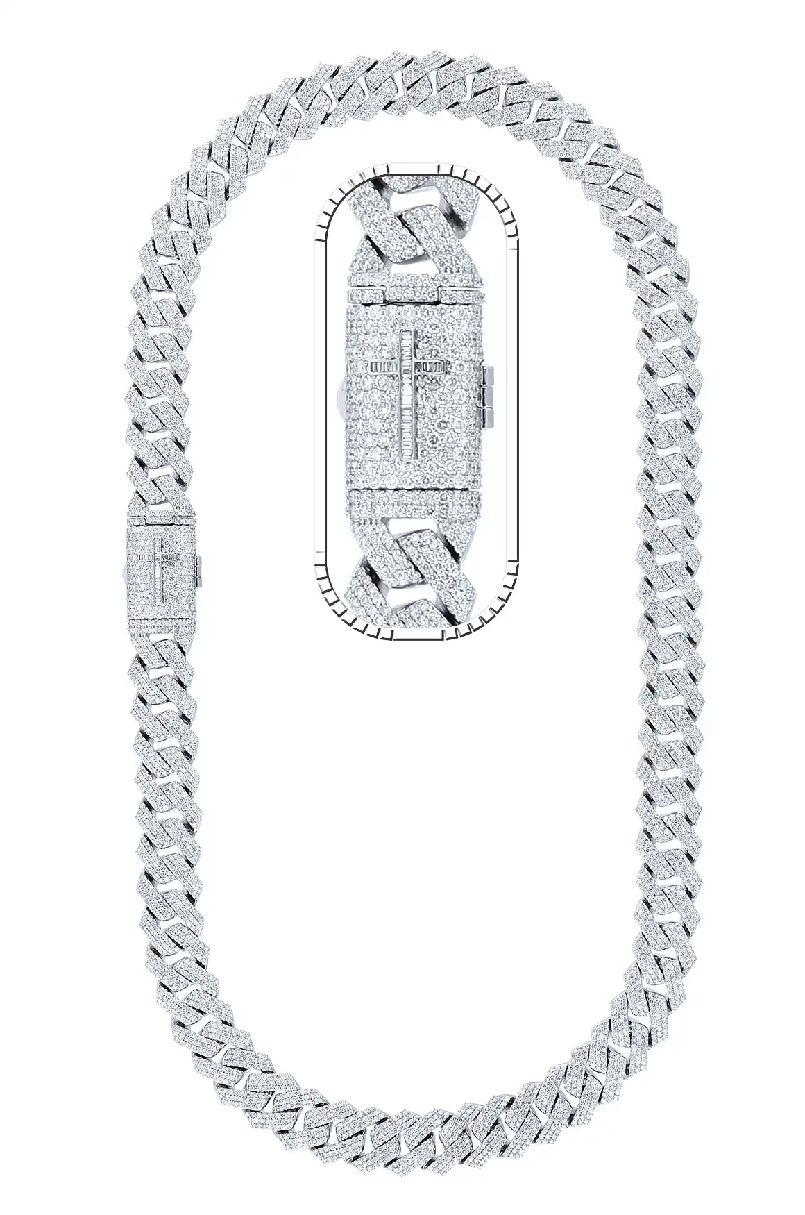 33 Carat Lab Grown Diamond Mens Cuban Link Chain Necklace Solid Gold 15 MM