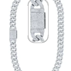 35 Carat Lab Grown Diamond Mens Cuban Link Chain Necklace Solid Gold 18 MM