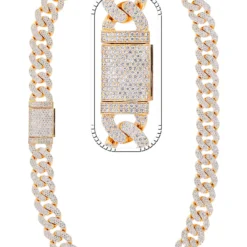 43 Carat Lab Grown Diamond Mens Cuban Link Chain Necklace Solid Gold 17 MM