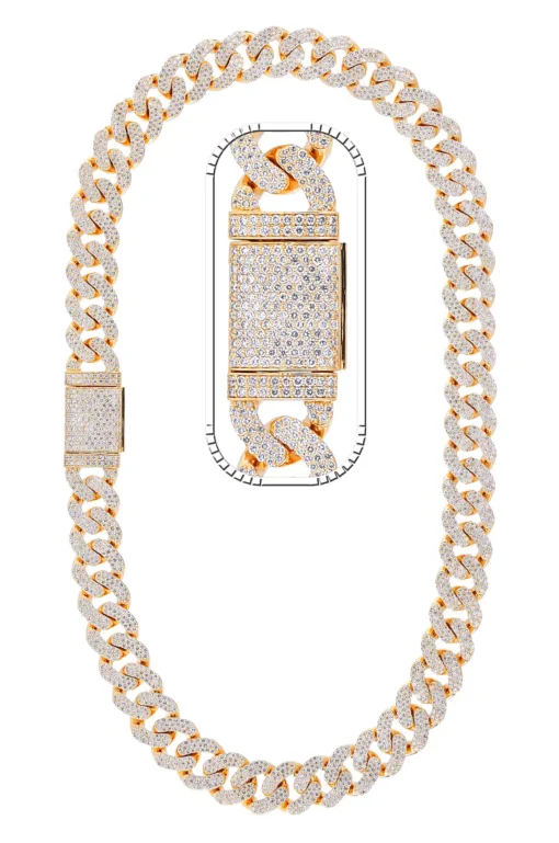 43 Carat Lab Grown Diamond Mens Cuban Link Chain Necklace Solid Gold 17 MM