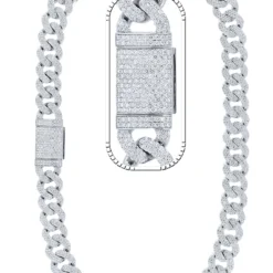 45 Carat Lab Grown Diamond Mens Cuban Link Chain Necklace Solid Gold 18 MM