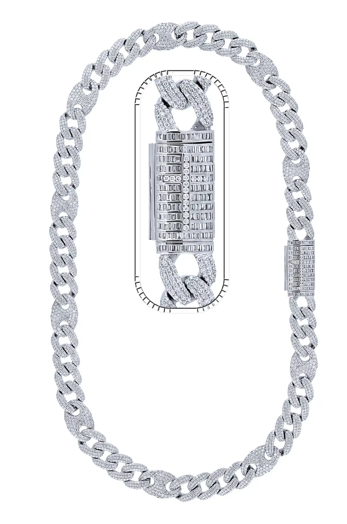 28 Carat Lab Grown Diamond Mens Cuban Link Chain Necklace Solid Gold 14 MM