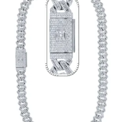 30 Carat Lab Grown Diamond Mens Cuban Link Chain Necklace Solid Gold 16 MM