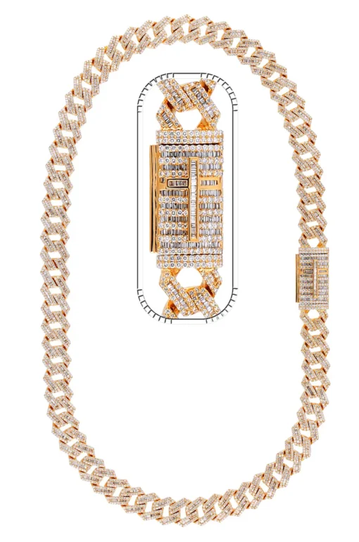 24 Carat Lab Grown Diamond Mens Cuban Link Chain Necklace Solid Gold 14 MM