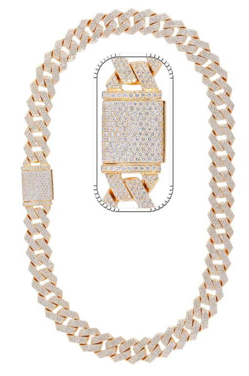 42 Carat Lab Grown Diamond Mens Cuban Link Chain Necklace Solid Gold 18 MM