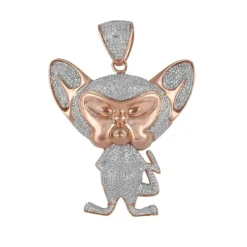 Pinky and Brain 3.31 CT Round Lab Grown Diamond Gold diamond animal pendant