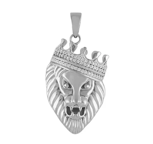 Lion Crown Head 0.36 CT Round Lab Grown Diamond Gold mens animal pendant