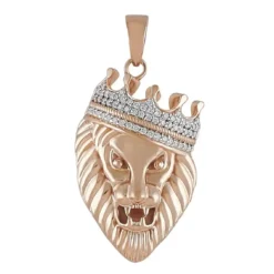 Lion Crown Head 0.36 CT Round Lab Grown Diamond Gold animal pendant