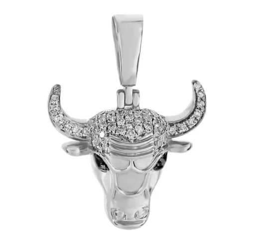 Bling Cattle Cow 0.25 CT Round Lab Grown Diamond Gold diamond animal pendant