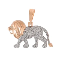 LionWalking 1.5 CT Round Lab Grown Diamond Gold mens animal pendant