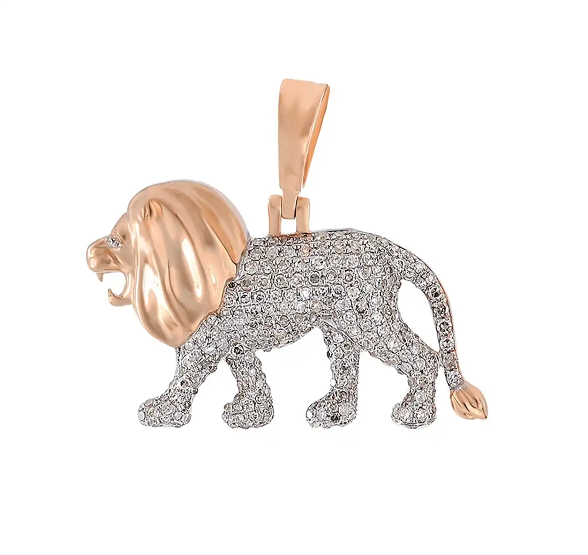 LionWalking 1.5 CT Round Lab Grown Diamond Gold mens animal pendant