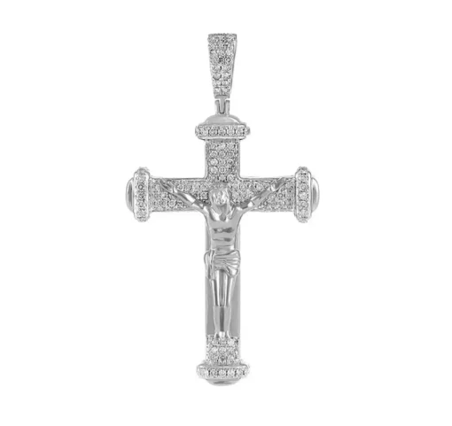 0.67 CT Round Lab Grown Diamond Gold mens cross pendant
