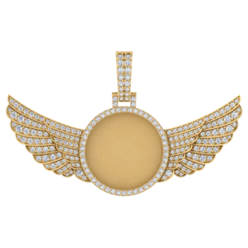 1.598 CT Round Lab Grown Diamond Gold Circle With Wings Memory Pendant