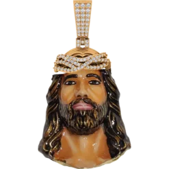 2.228 CT Round Lab Grown Diamond Gold Jesus Head Pendant